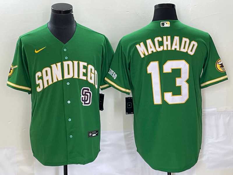 Men%27s San Diego Padres #13 Manny Machado Green Cool Base Stitched Baseball Jerseys